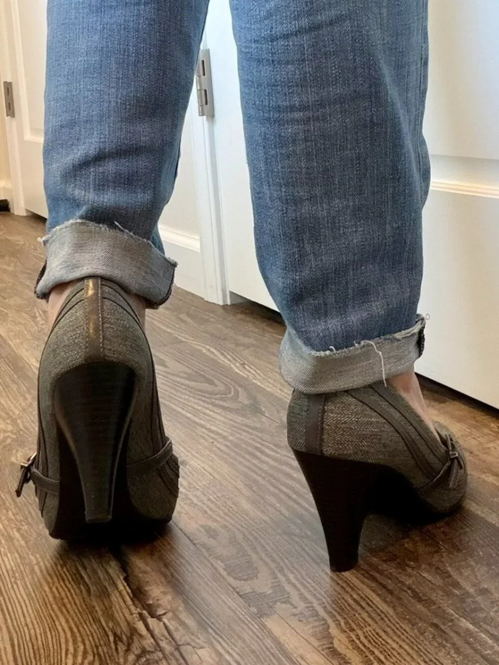 LifeStride Velocity Bimala Tweed Mary Jane Heels – Gray, Size 7 with Memory Foam